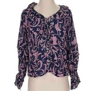 NWT Anthropologie navy and pink ruffle feminine blouse pullover shirt size 2X